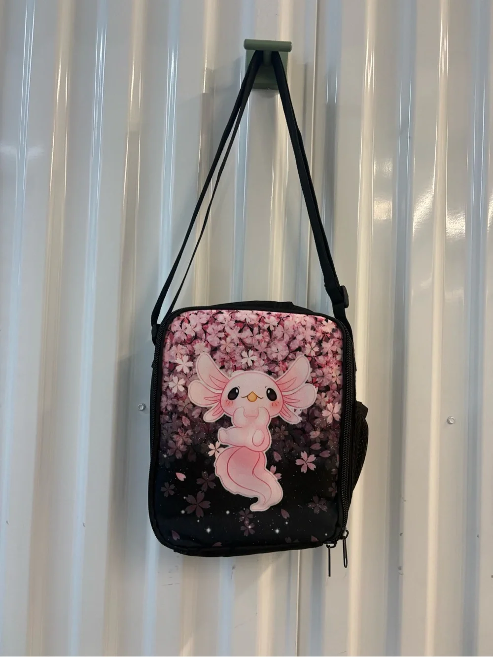 Pink Axolotl Floral Crossbody Lunch Bag